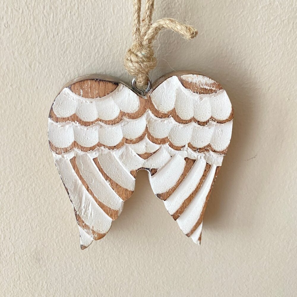 2 for $20 Angel Ornaments – 1 Carved Wood + 1 Sparkly Shell with Beaded Wings - Picture 8 of 14